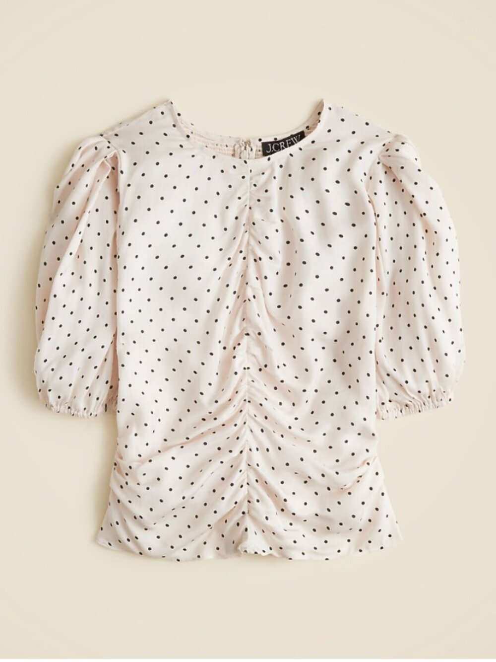 Polka Dot Puff Sleeve Jcrew Veranda Blouse in Blush Pink